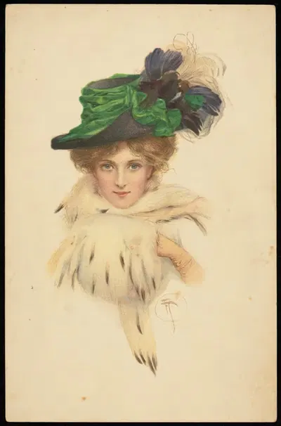 Портрет женщины в шляпе с муфтой by М. М. Вьен, 1906-1914 — digital art print download