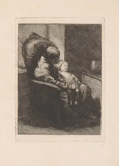 Мать, сидящая в кресле с спящим ребенком на коленях by Адриен де Витте, 1876 — digital art print download