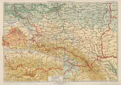 Польша. Карта гор и рек. Южная часть by Блазиус Козенн, 1927 — digital art print download