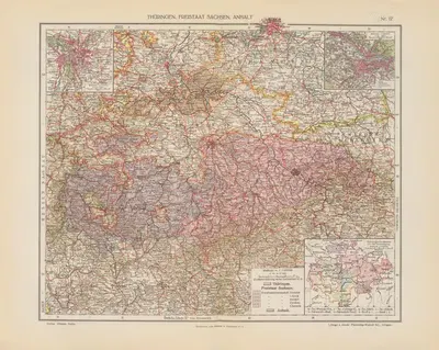 Тюрингия, Свободное государство Саксония, Анхальт by Географический институт Флеминг-Вискотт, 1923 — digital art print…