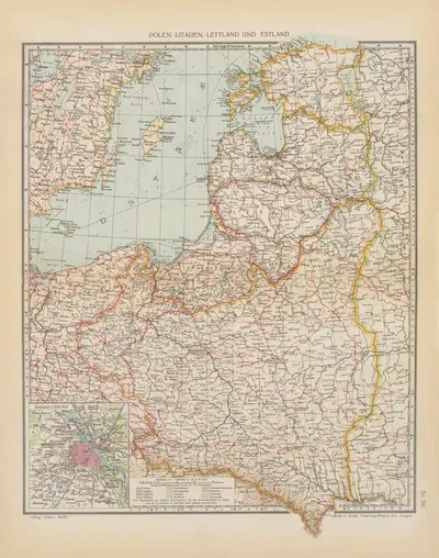 Польша, Литва, Латвия и Эстония by Географический институт Флеминг-Вискотт, 1923 — digital art print download