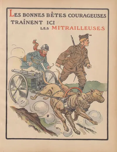 Les bonnes bêtes courageuses traînent ici les Mitrailleuses by Henri Lanos, 1917 — digital art print download