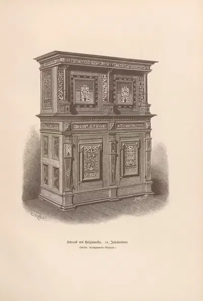 Шкаф с деревянной интарсией; 16 век. by Якоб фон Фальке, 1888 — digital art print download