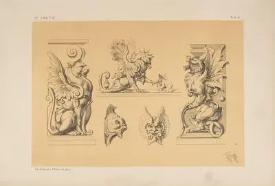 Supports. — Mascarons. — Gargouilles by Michel Liénard, 1866 — digital art print download