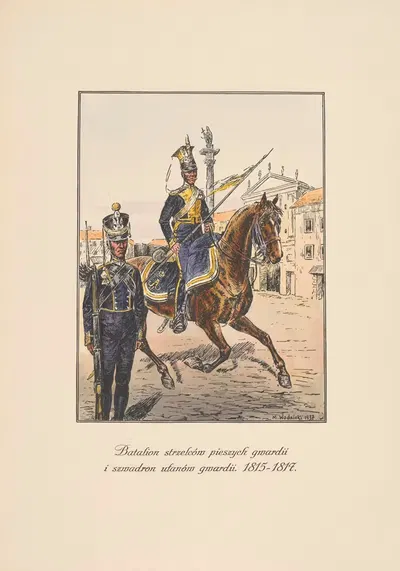 Батальон стрелков пехоты гвардии и эскадрон уланов гвардии 1815-1817 by Мечислав Казимеж Водницкий, 1938 — digital art…