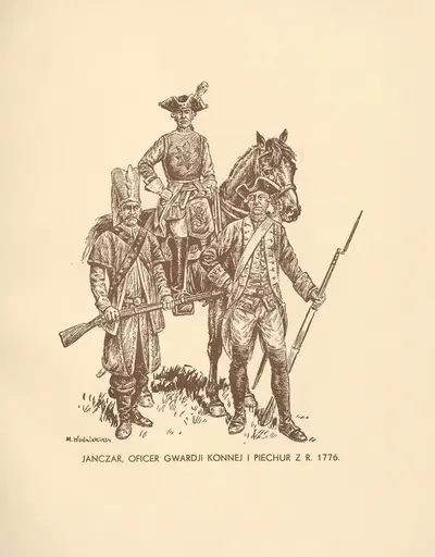 Янчар, офицер конной гвардии и пехотинец 1776 года by Мечислав Казимеж Водницкий, 1935 — digital art print download