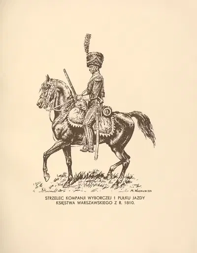 Стрелец выборной компании 1-го полка кавалерии Варшавского княжества 1810 года by Мечислав Казимеж Водницкий, 1935 —…
