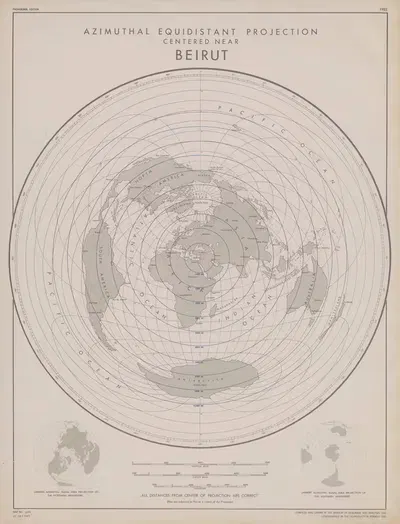 Azimuthal equidistant projection centered near Beirut by Office of Strategic Services, 1943 — digital art print download