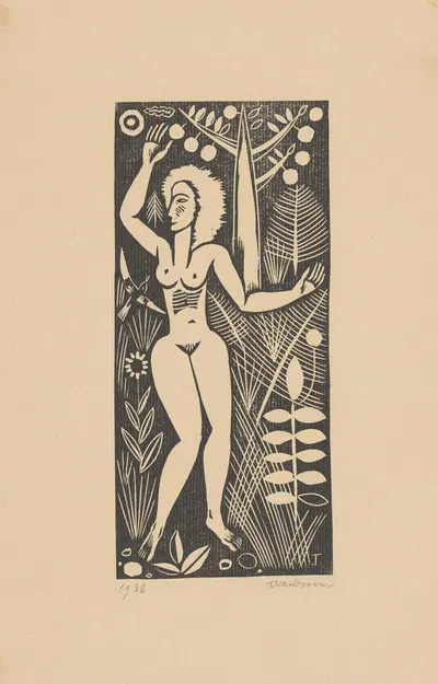 Woman in landscape by Tinus van Doorn, 1936 — digital art print download