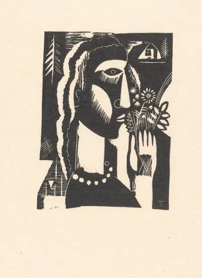 Woman with flowers in her hand by Tinus van Doorn, 1915-1940 — digital art print download