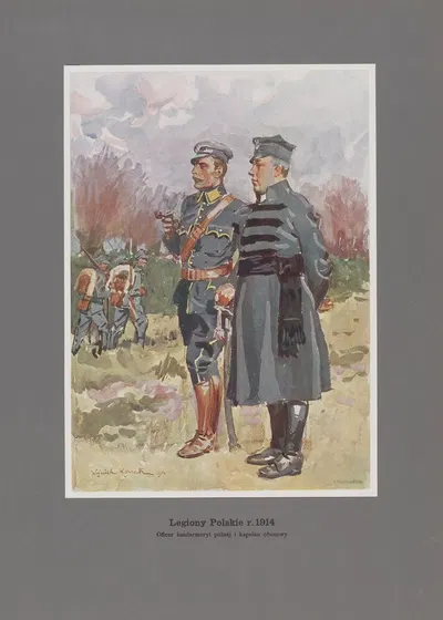 Офицер польской жандармерии и капеллан лагеря by Войцех Коссак, 1914 — digital art print download