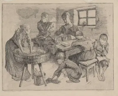 Семья на кухне by Зофия Городыньска, 1938 — digital art print download