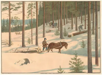 Заготовка и транспортировка древесины. by Лисбет Берг, 1913 — digital art print download
