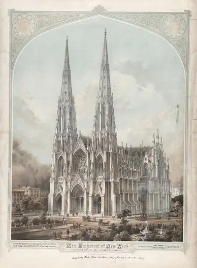 New Cathedral of New York, Fifth Avenue by Adam Weingärtner, 1859 — digital art print download