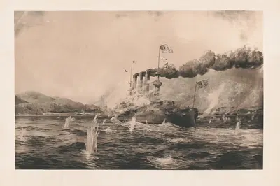 USS Бруклин в битве при Сантиго by Артур Рэдклифф Дагмор, 1899 — digital art print download