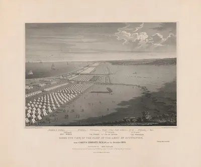 Birds-eye view, of the camp of the 'army of occupation' near Corpus Christi, Texas, as in October 1845 by Charles…