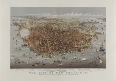 The City of San Francisco. Birds eye view from the bay looking south-west by Charles Richard Parsons, 1878 — digital art…