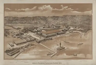 Всемирная колумбийская выставка, Чикаго 1893 (вид с высоты птичьего полета) by Чикаго Банк Нот Ко., 1893 — digital art…