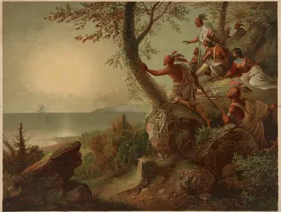 Прибытие Хендрика Хадсона в залив Нью-Йорка, 12 сентября 1609 by Колтон, Захм и Робертс — digital art print download