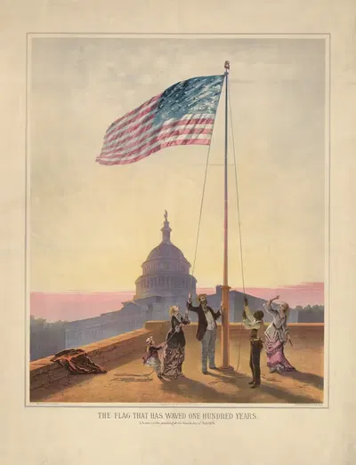 The flag that has waved one hundred years–A scene on the morning of the fourth day of July 1876 by Dominique C. Fabronius,…