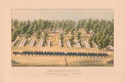 Camp Belger, Baltimore, Md, 37th regiment N.Y.S. National Guard, Col. Charles Roome by E. Sachse & Co., 1862 — digital art…