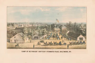 Camp of Reynolds' Battery Stewarts Place, Baltimore, Md. by E. Sachse & Co., 1862 — digital art print download