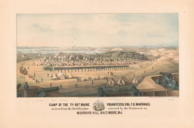 Camp of the 7th Maine Volunteers as seen from the fortifications erected by the Regiment on Murray's Hill, Baltimore by E.…