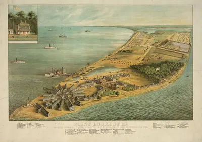 Point Lookout, Md – View of Hammond General Hospital & U.S. General Depot for prisoners of war by E. Sachse & Co., 1864 —…