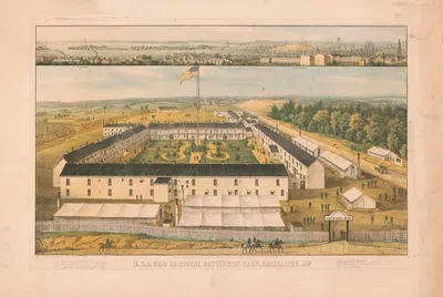 U.S.A. General Hospital Patterson Park, Baltimore, Md by E. Sachse & Co., 1863 — digital art print download