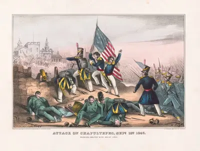 Атака на Чапультепек, 13 сентября 1847 года – мексиканцы разбиты с большими потерями by Е. Б. и Е. С. Келлог, 1847 —…