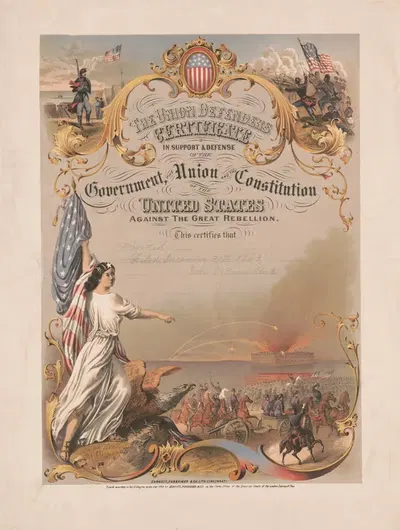 The Union defenders certificate in support & defense of the government, the Union and the Constitution of the United States…