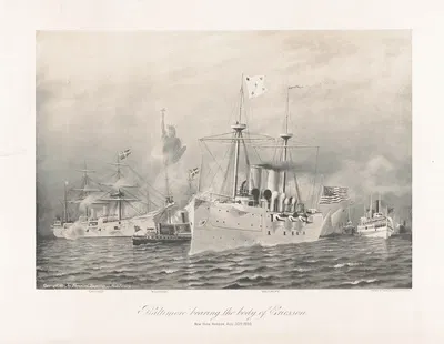 'Балтимор', несущий тело Эрикссона, гавань Нью-Йорка, 30 августа 1890 by Форбс и Ко, 1891 — digital art print download