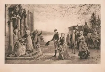 Washington's return to Mount Vernon, Christmas Eve 1783 by Jennie Brownscombe, 1910 — digital art print download
