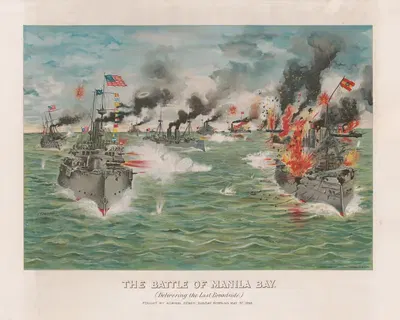 The battle of Manila Bay, (delivering the last broadside) by M.F. Tobin — digital art print download