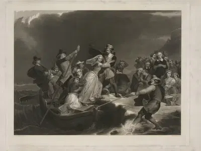 Высадка пилигримов на Плимутском камне, 1620 by Петер Фредерик Ротермель, 1869 — digital art print download
