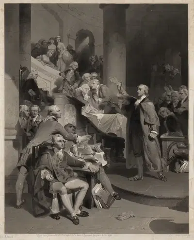 Патрик Генри перед Вирджинским домом буржуазии 30 мая 1765 by Петер Фредерик Ротермель, 1852 — digital art print download
