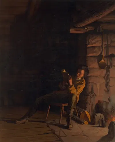 Детство Линкольна – Вечер в бревенчатой хижине by Уильям Харринг, 1868 — digital art print download