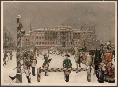 Военный парад императора Павла перед Михаиловским замком by Александр Бенуа — digital art print download