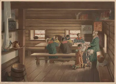 School in Moscow Russia by Boris Kustodiev — digital art print download