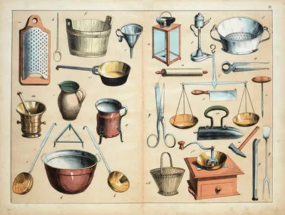 Kitchen utensils by D. Englert, 1867 — digital art print download