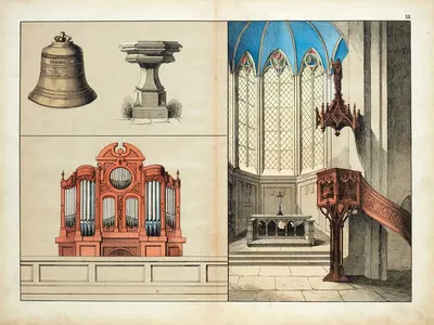The interior of a church by D. Englert, 1867 — digital art print download