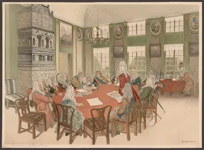 Session of the Senate During the Reign of Peter the Great by Dmitry Kardovsky — digital art print download