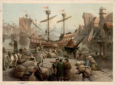 Im Hafen einer Hansastadt by Franz Bukacz, 1900 — digital art print download