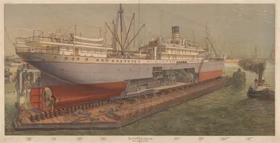 Schiff im Dock. (Hirerzu eine Erläuterungstafel) by Josef Klemm, 1910 — digital art print download