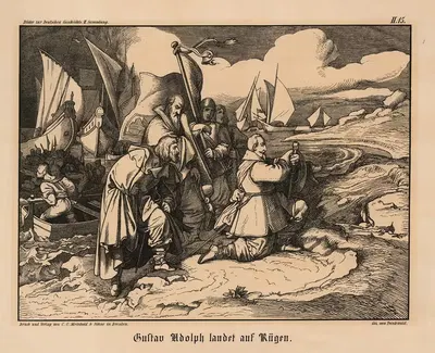 Gustav Adolph landet auf Rügen by Joseph Mathias von Trenkwald — digital art print download