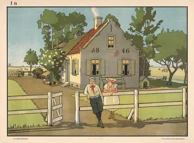 Девочка и мальчик перед фермой by Лит. Дж. Беерта, 1904 — digital art print download