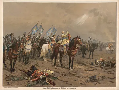 Gustav Adolf im Gebet vor der Schlacht bei Lützen 1632 by Louis Braun — digital art print download