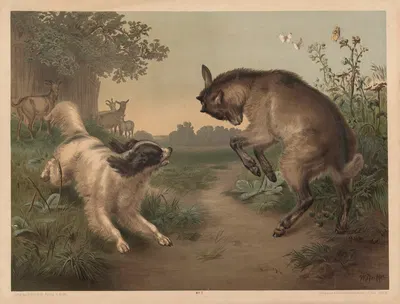 Dog and goat kid by Otto Speckter, 1880 — digital art print download