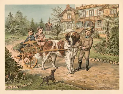 Dog and children by Otto Speckter, 1880 — digital art print download