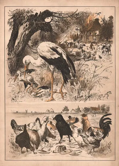 О аисте, вороне и курах by Пауль Фридрих Мейерхейм, 1915 — digital art print download